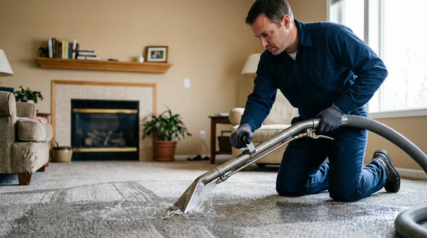Water damage restoration technician working near Prescott, KS